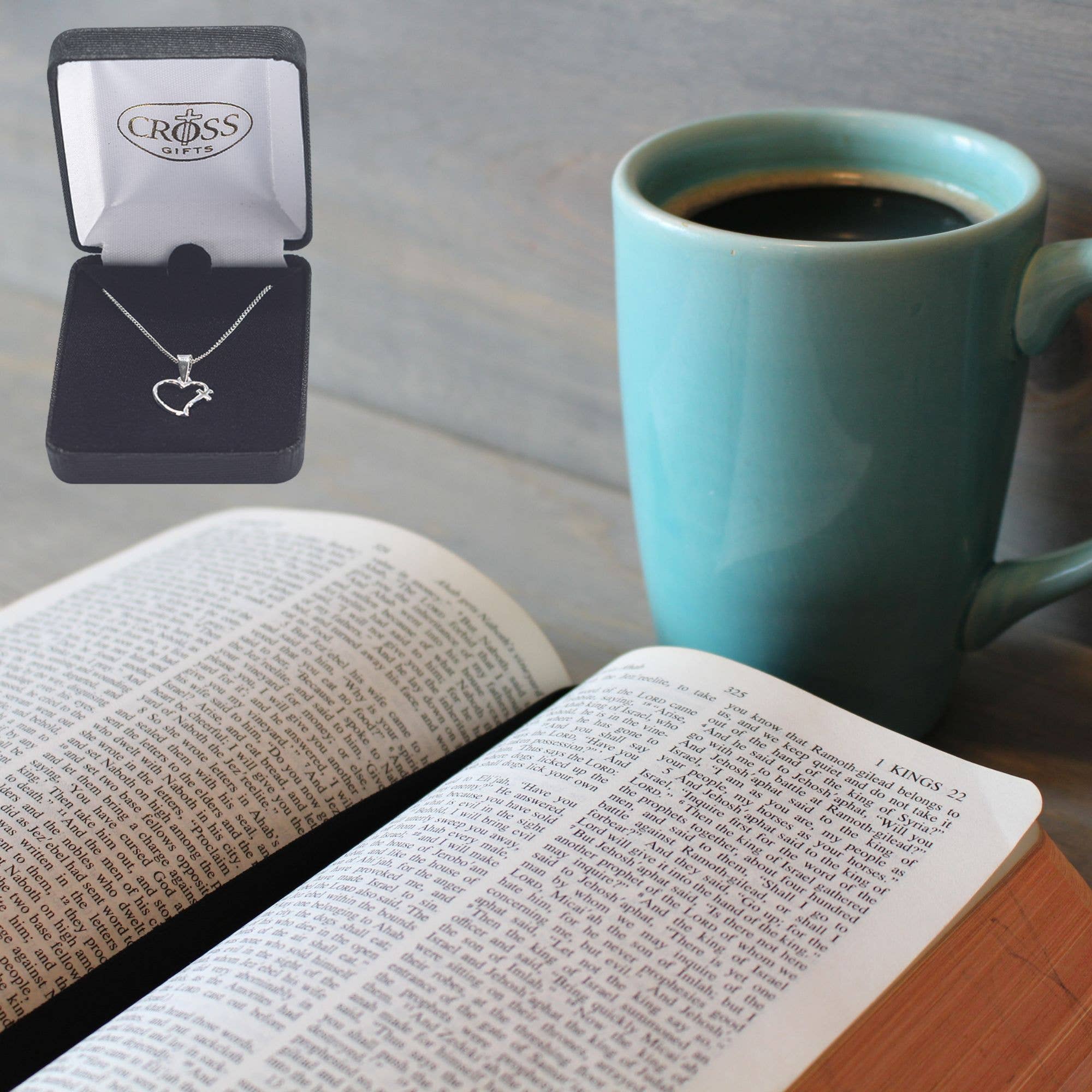 Silver Plated Open Heart With Cross Necklace