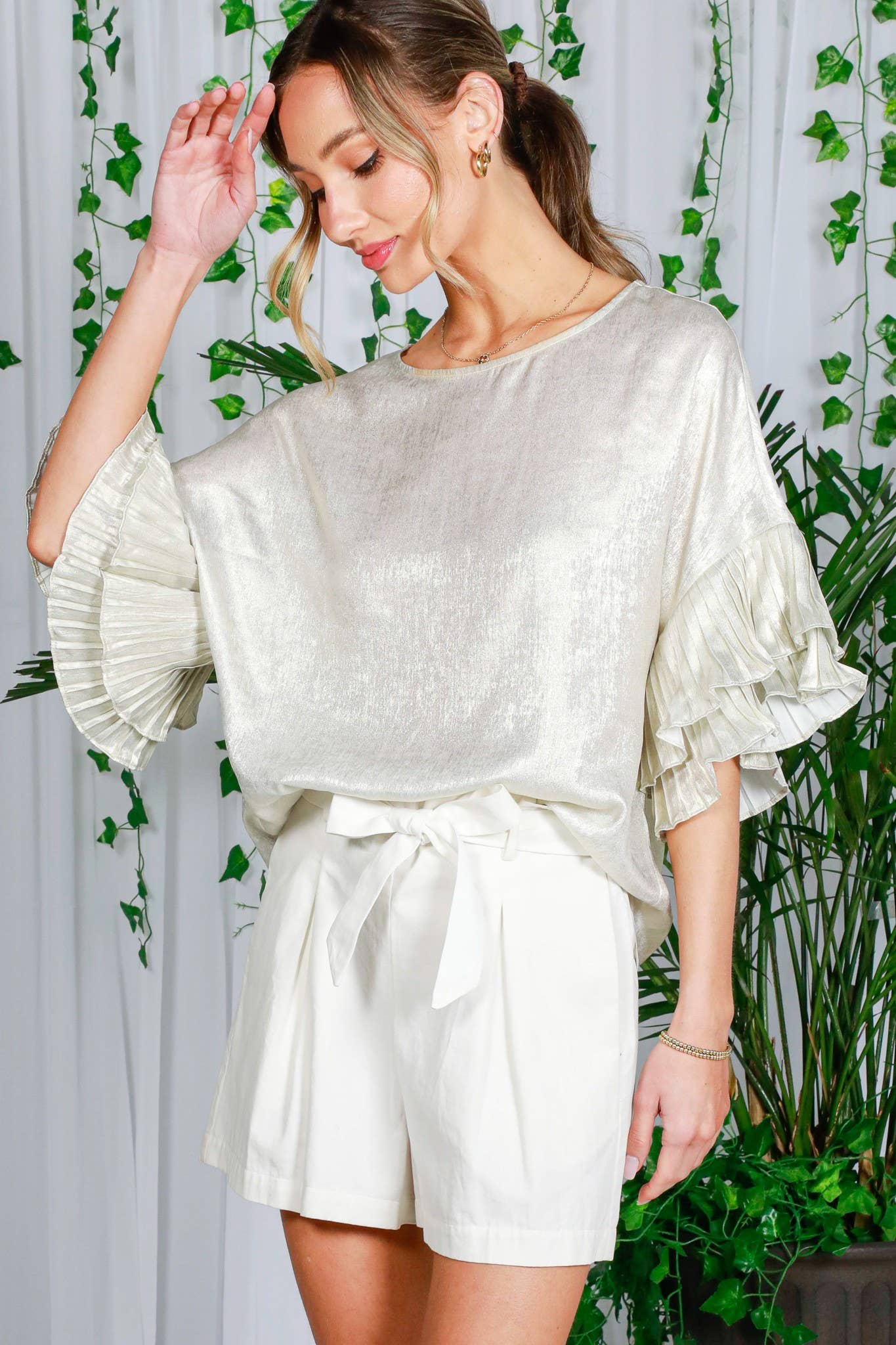 Alayna Pleated Ruffle Blouse