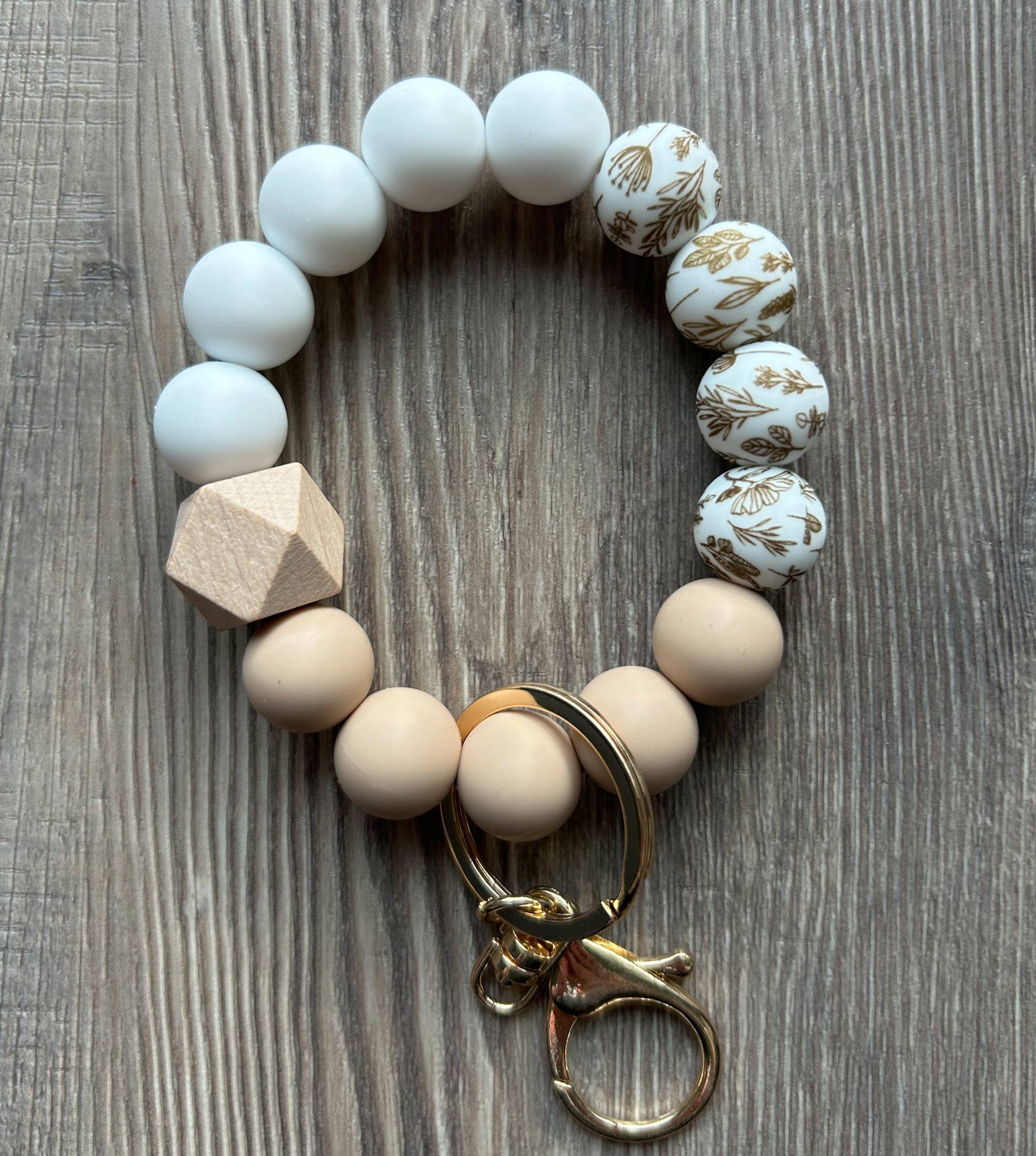 Fall Tri Color Printed Bead Wristlet Keychain