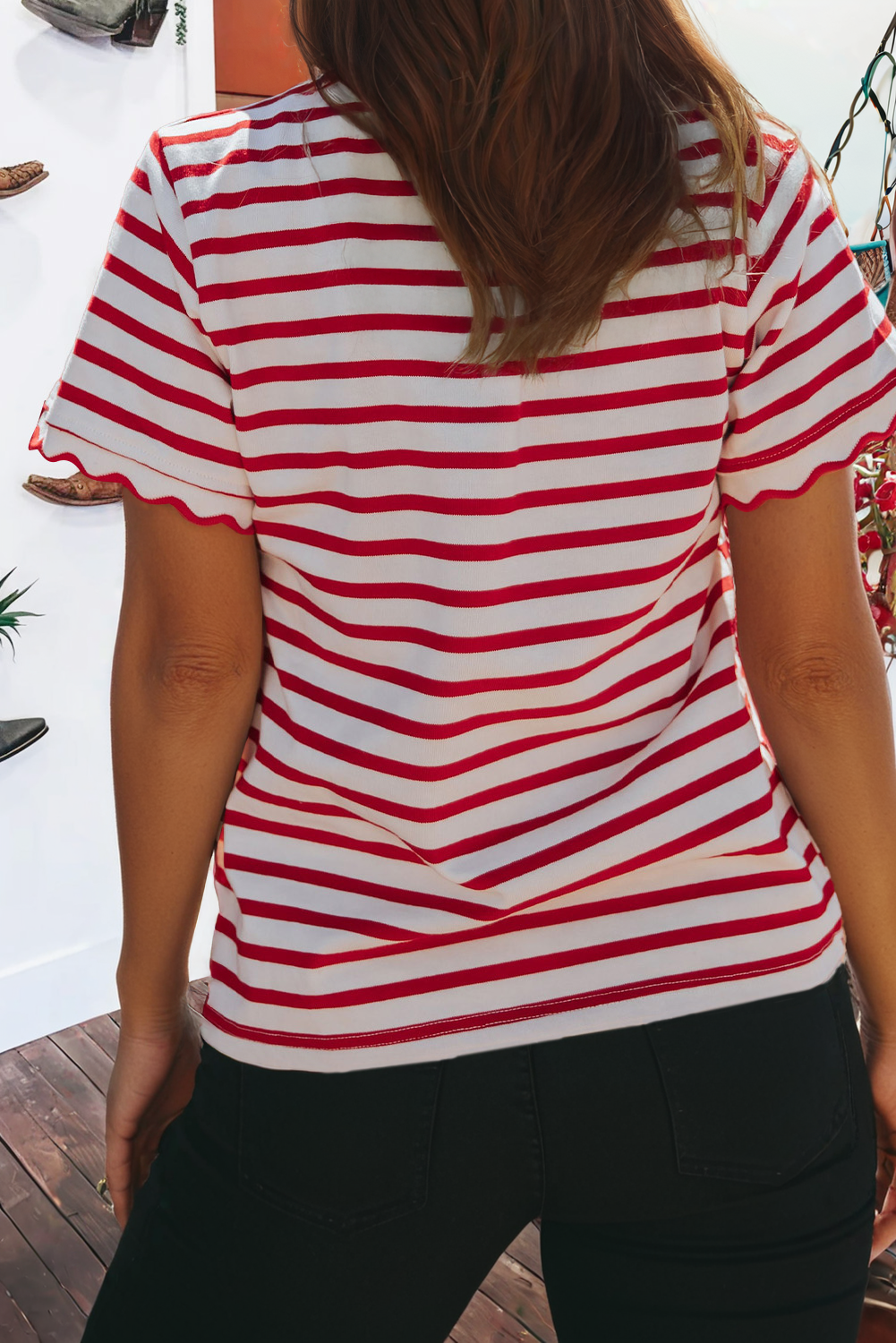 Classic Red/White Stripe Scalloped Top