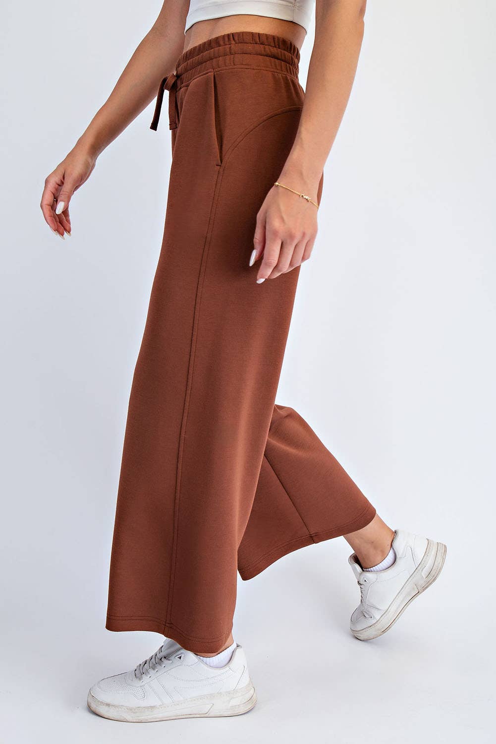 Modal Scuba Cropped Wide Pant - Rae Mode - Espresso / Black