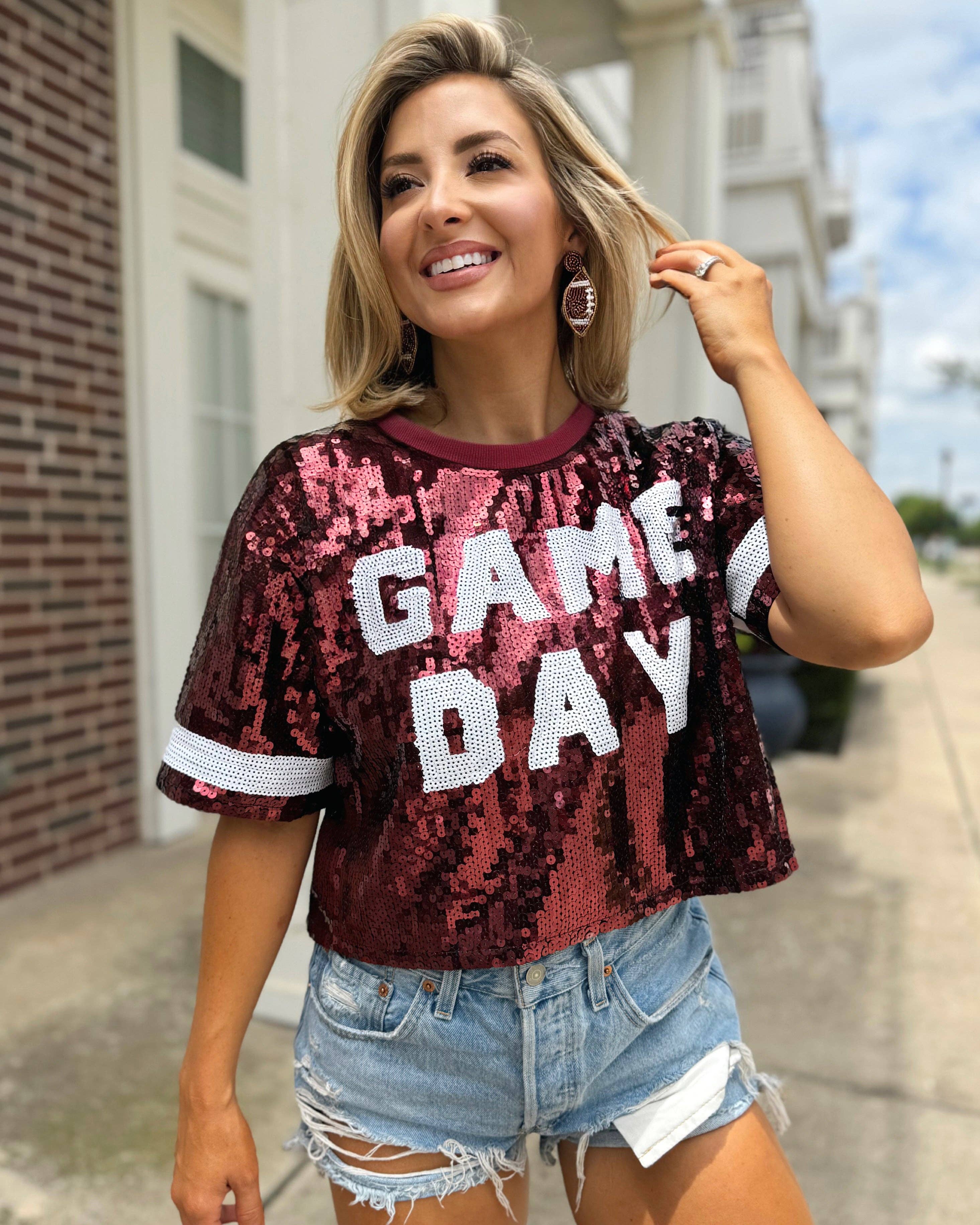 Burgundy/Maroon “Game Day” Sequin Crop
