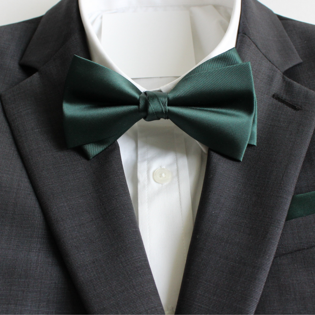 Double-Deck Hunter Green Satin Bow Tie Set