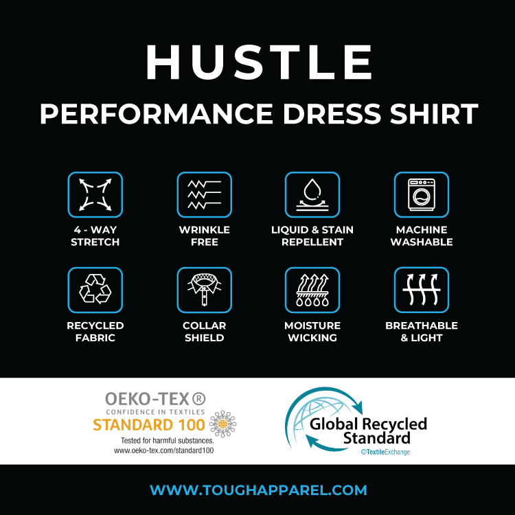 Hustle Performance Dress Shirt - Long Sleeve - Light Blue Banker Stripe