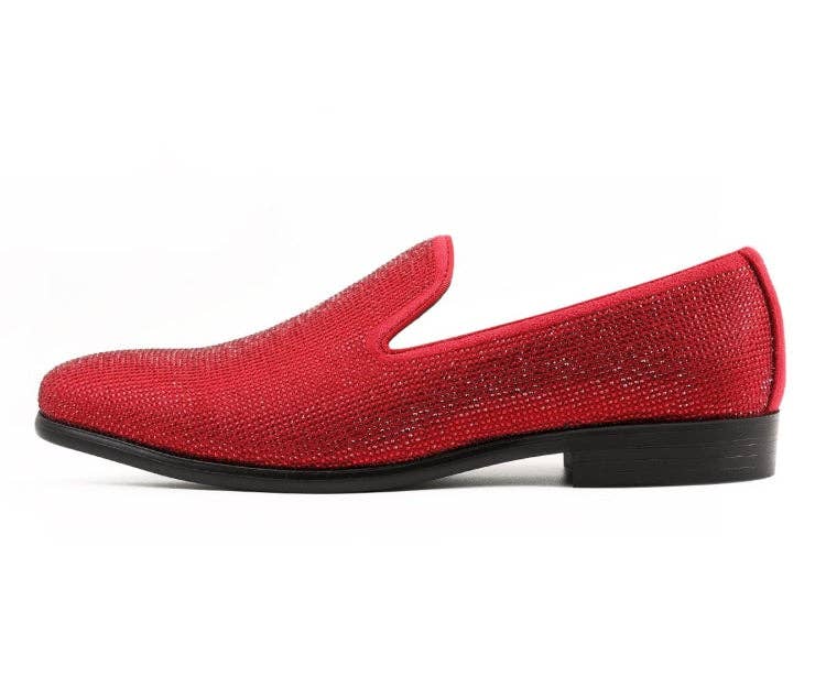 Dazzle Slip-On Dress Loafer - Red Embellished Rhinestone