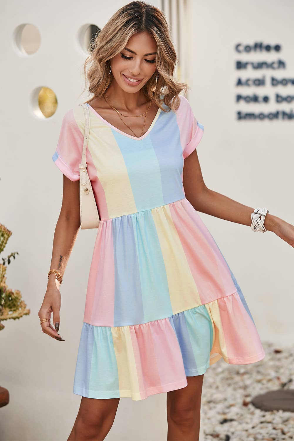 Striped Color Block Tiered Mini Dress- FINAL SALE 50% OFF