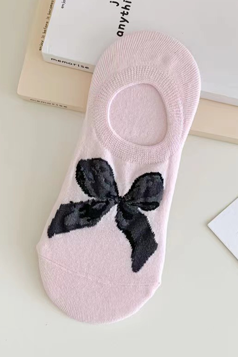 Pink/Gray/Black Bow Knot Soft No Show Socks