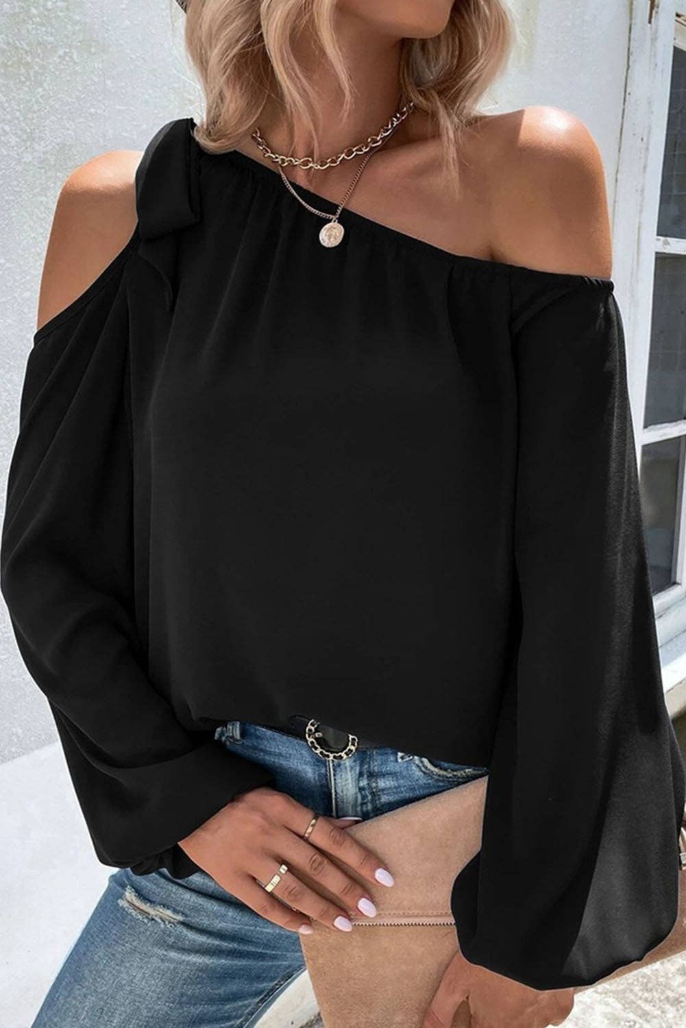 Knotted Asymmetric Off Shoulder Blouse- FINAL SALE 50% OFF