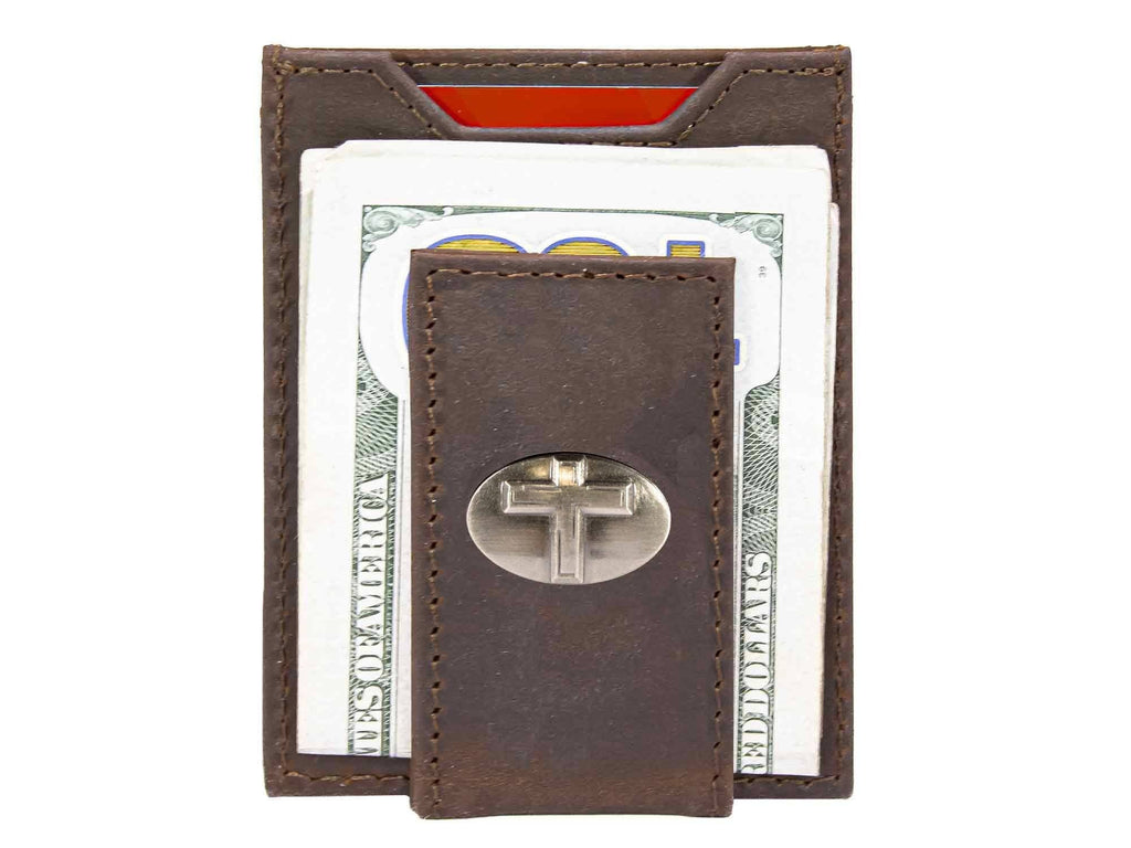 Christian Cross Magnetic Leather Slim Wallet