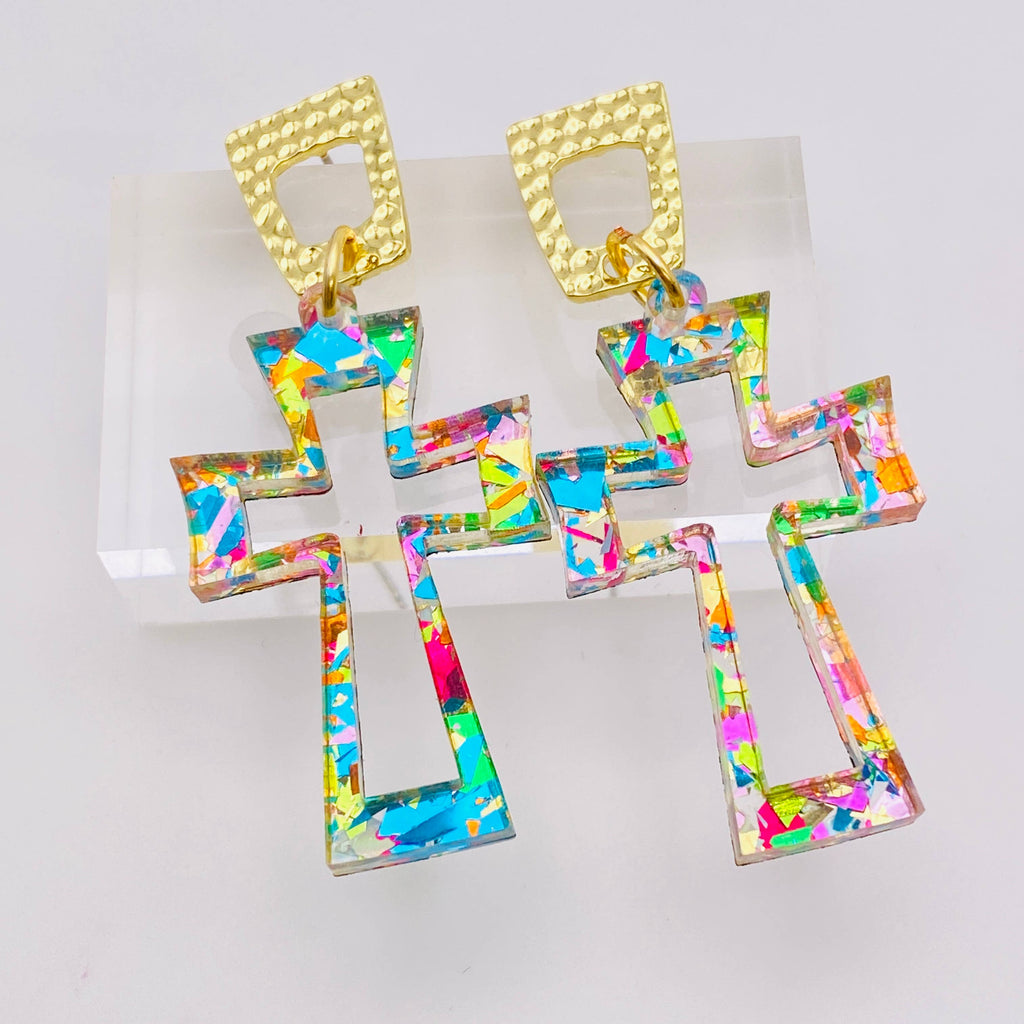 Glitter Cross Acrylic Earrings