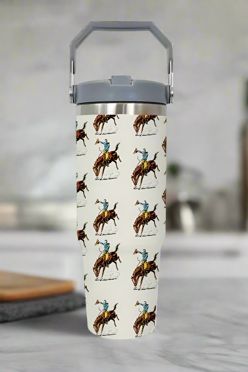 30oz Cream Retro Western Print Tumbler