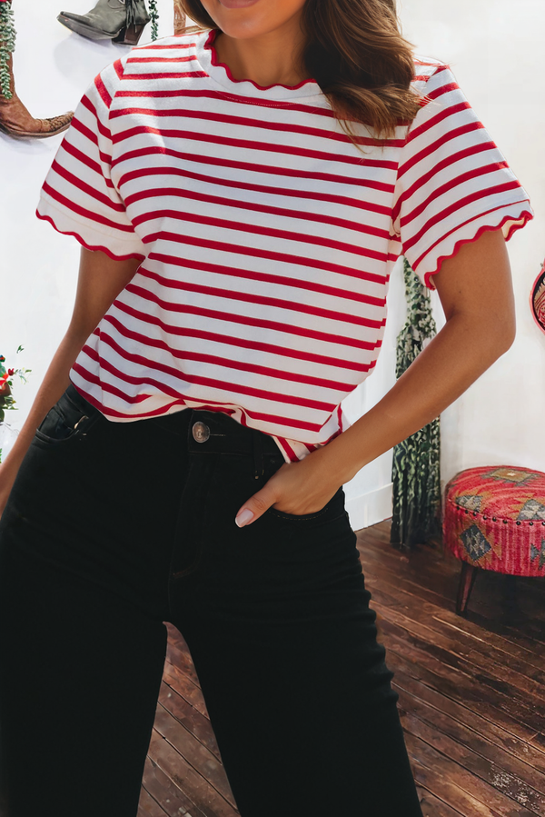 Classic Red/White Stripe Scalloped Top