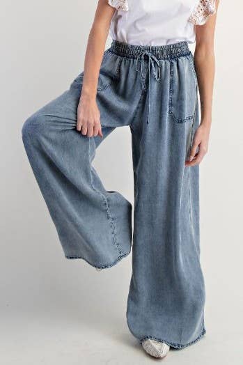 Wide Leg High Waist Chambray Pant