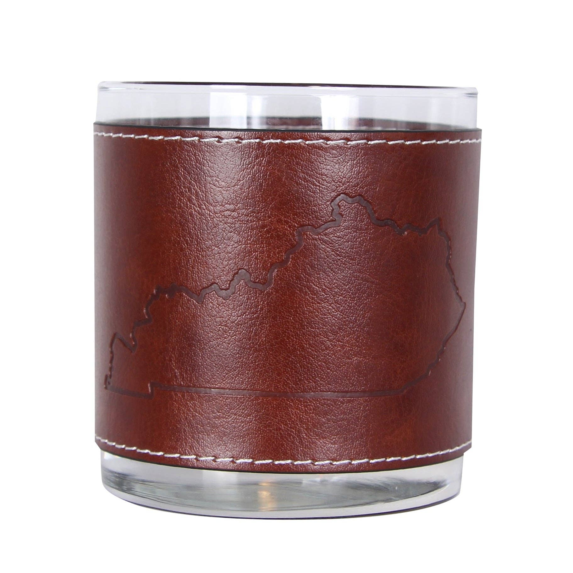 Kentucky Outline Faux Leather Rocks Glass