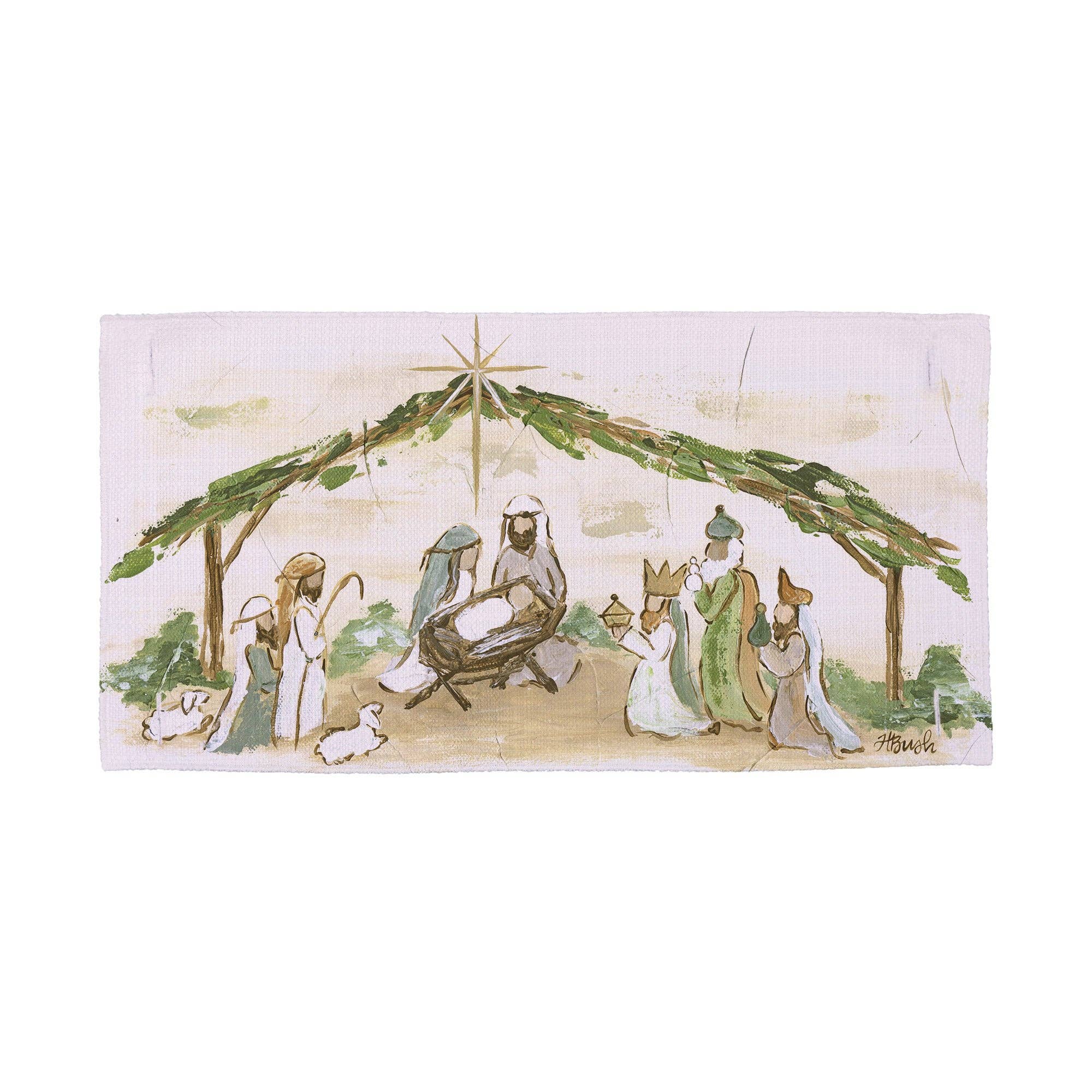 LuckyBird Christmas Manger "Nativity Green" Pillow Swap