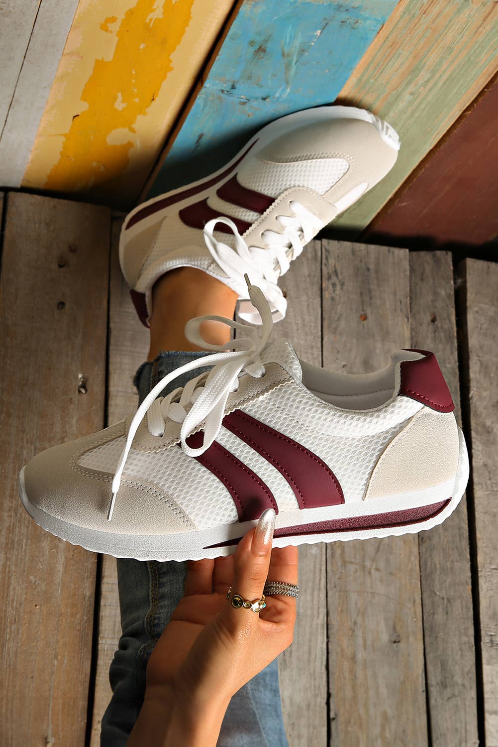 Colorblock Contrast PU Panel Sneakers
