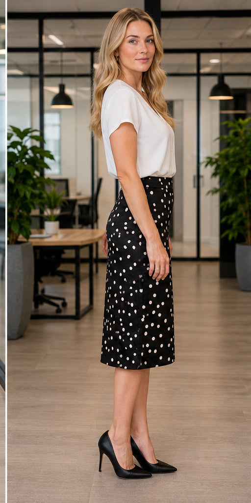 Polka Dot Print Satin Midi Skirt - Black/White